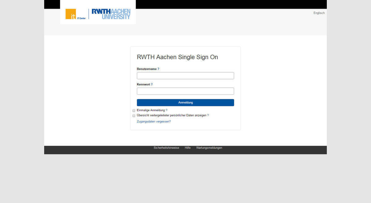 Screenshot der neuen Anmeldeseite