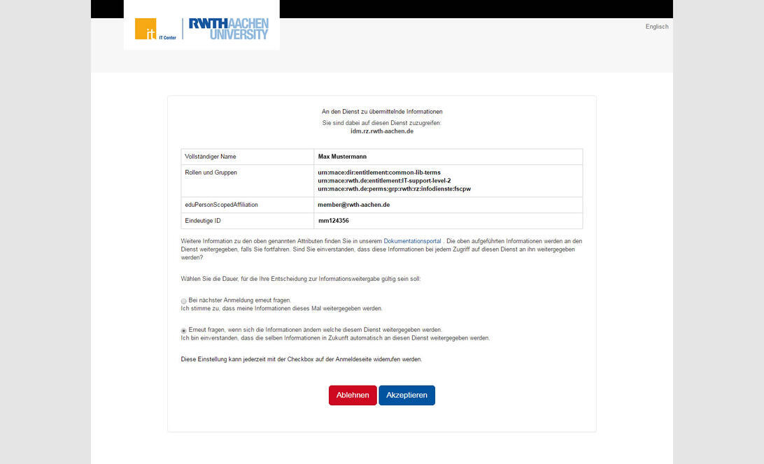 Screenshot der Attributübersicht
