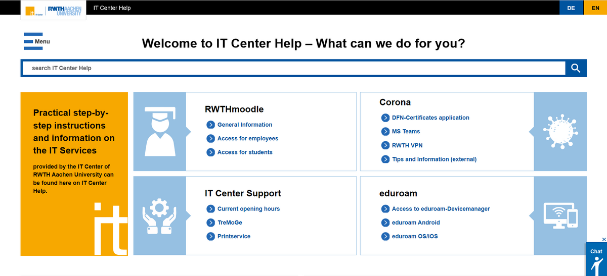 Screenshot of IT Center Help