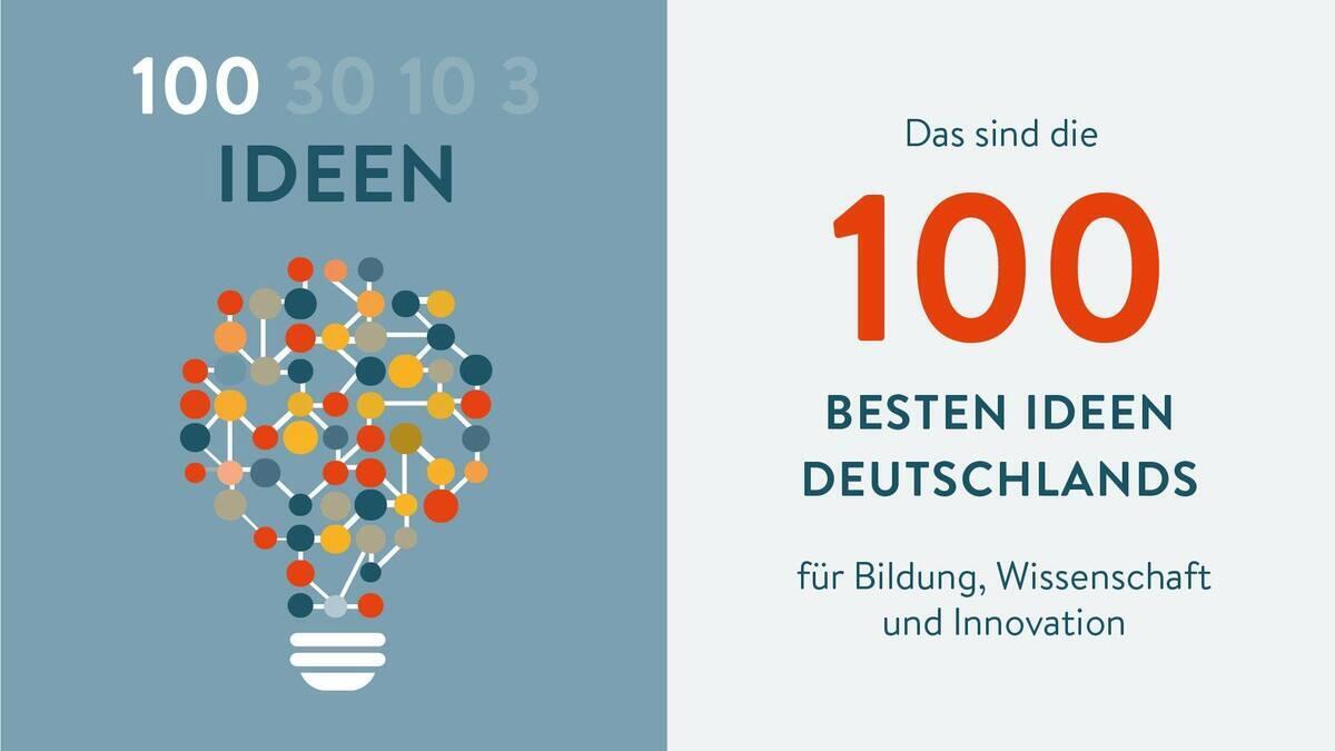 Poster of the initiative 100 best ideas with a colourful light bulb