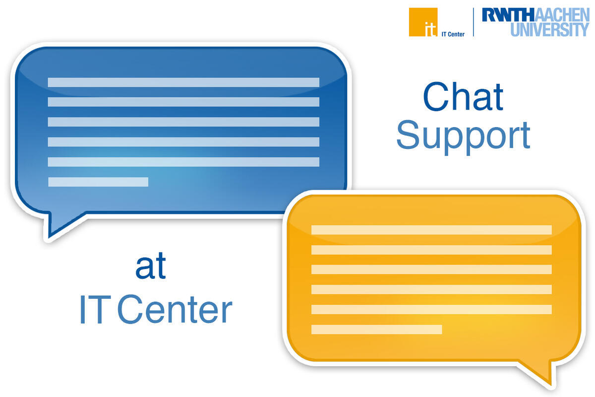 Speech bubbles with "Chat support at the IT Center"