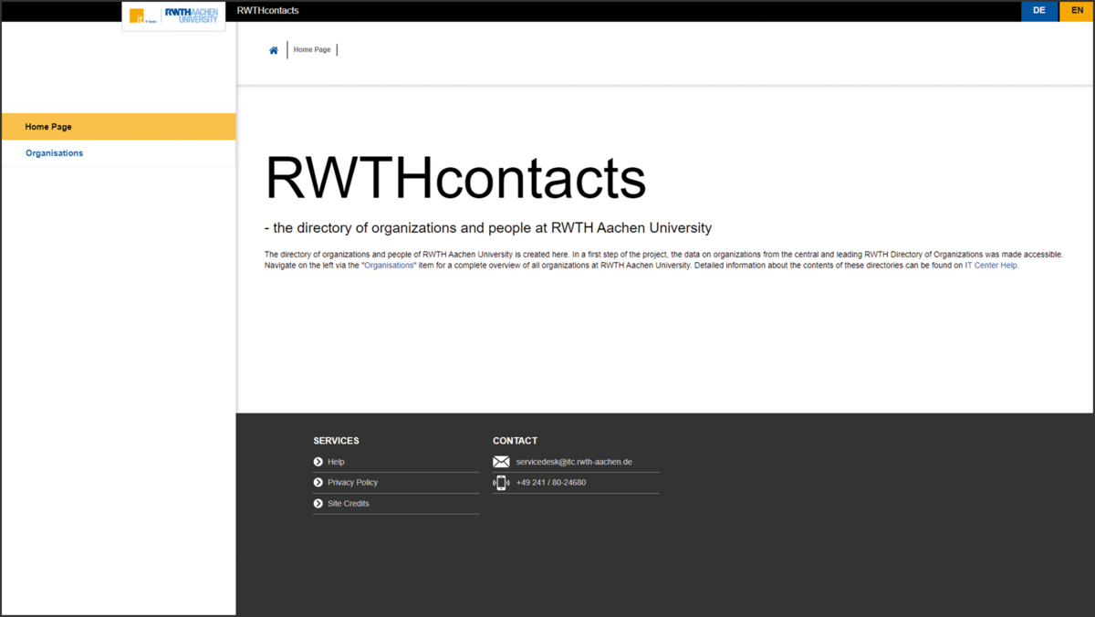 Screenshot of our new Website RWTHcontacts