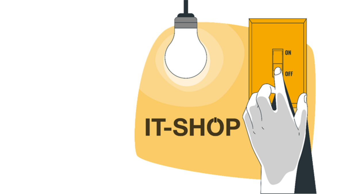 Illustration shutdown IT store: Switching off a light bulb using a light switch