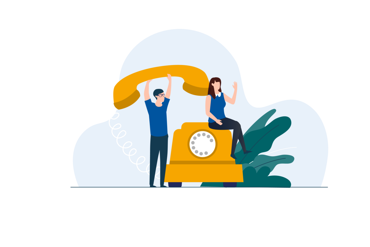 Illustration big telephone and two persons