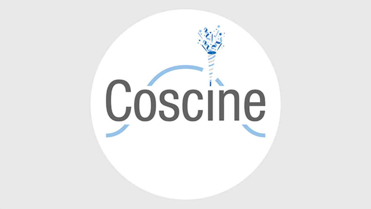 Coscine-Logo mit Konfettitüte als i-Tüpfelchen