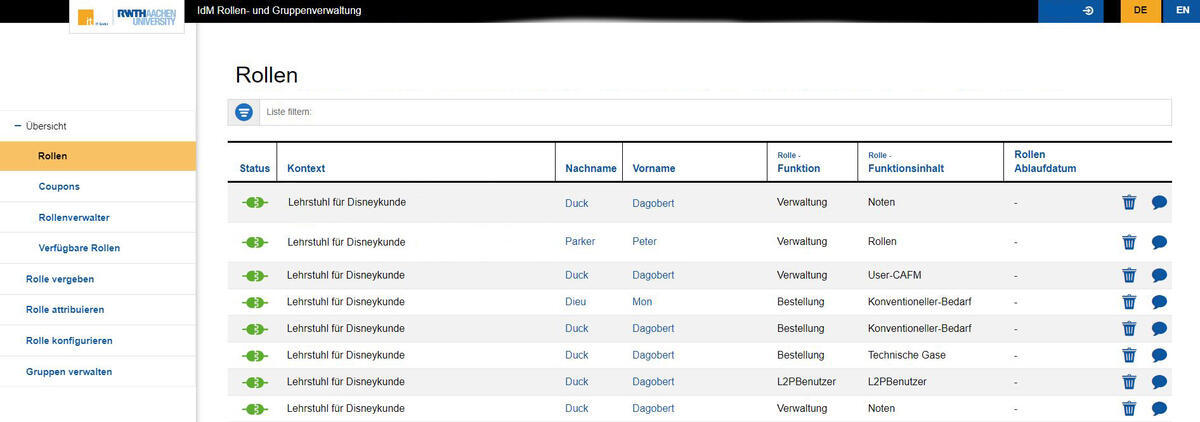 Screenshot der IdM Rollen- und Gruppenverwaltung im neuen Design