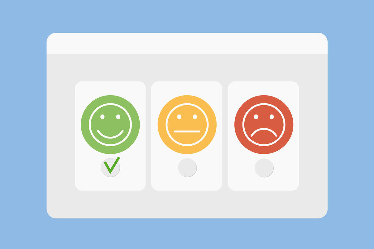 Feedbackumfrage mit drei farbigen Emojis