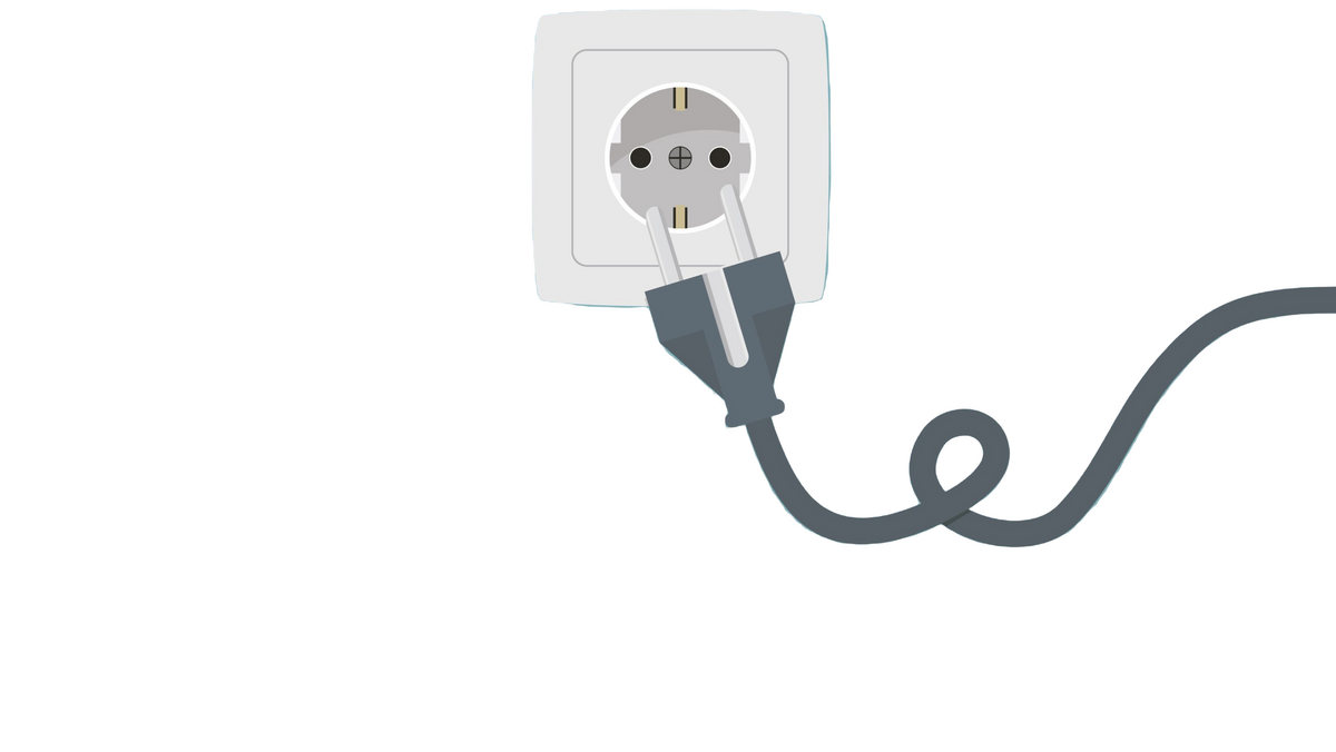 Illustraion von einem aus einer Steckdose ausgesteckten Stecker.