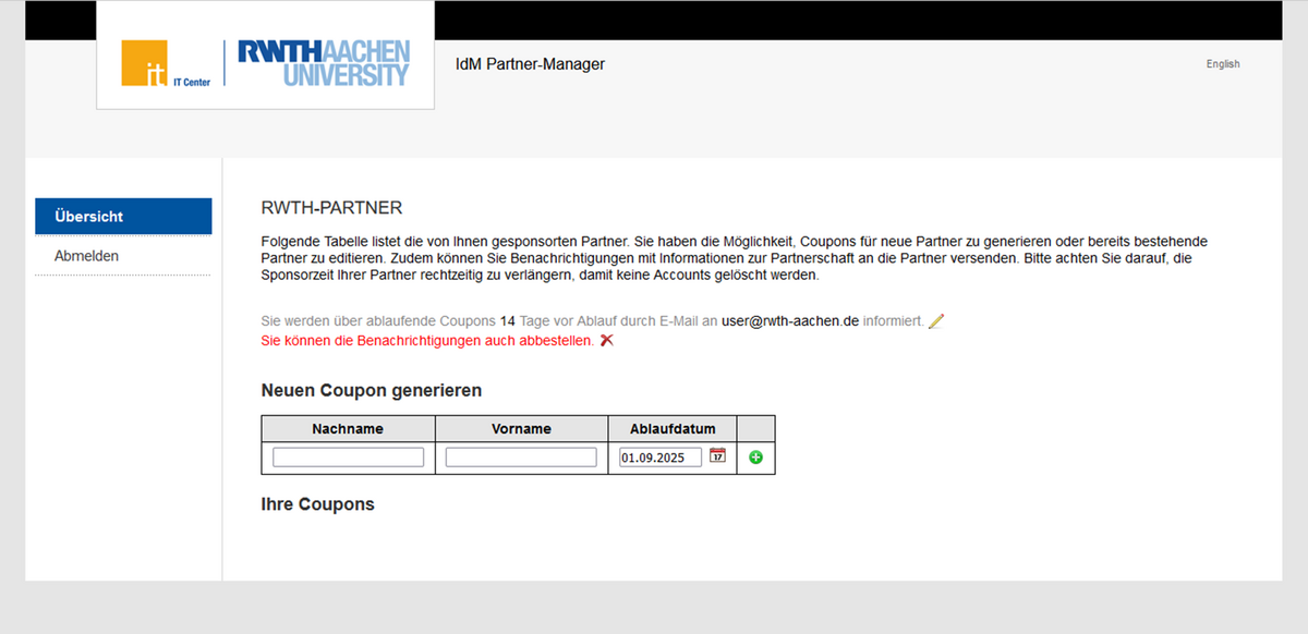 Screenshot des IdM Partner-Managers
