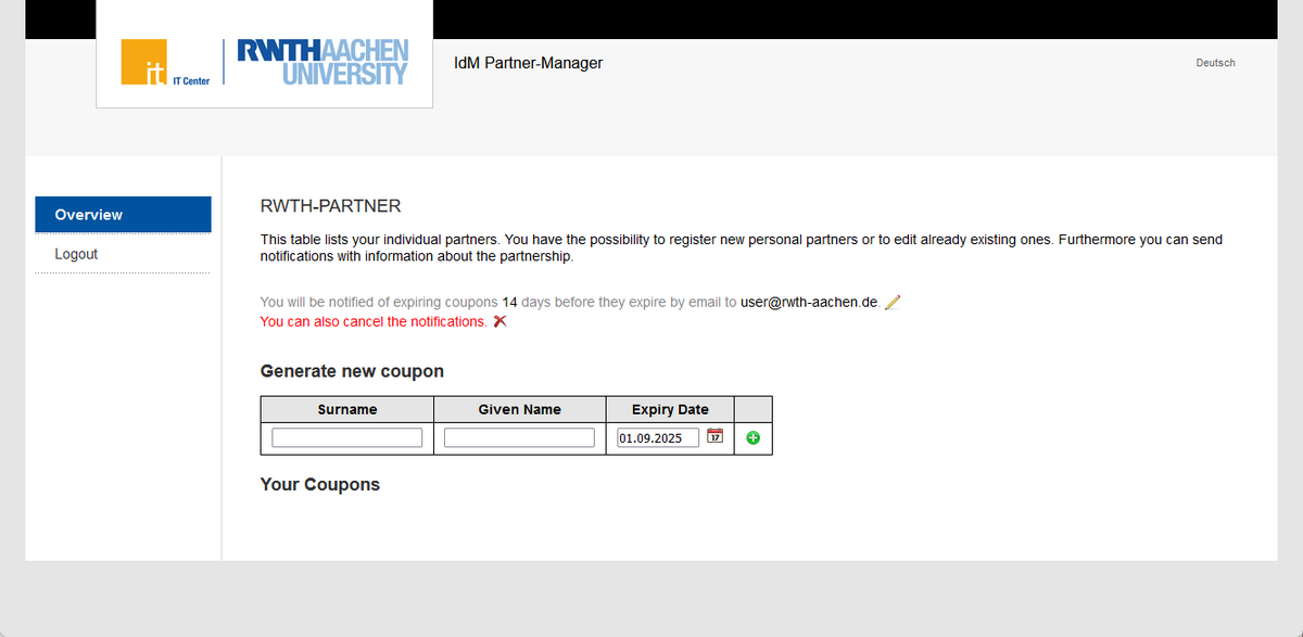 Screenshot of the IdM Partner Manager