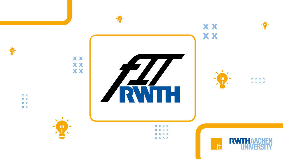 Logo fIT RWTH in the center, small glowing light bulbs around the outside, IT Center and RWTH logo in the lower right corner