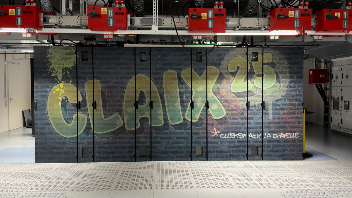 Server cabinets with the graffiti inscription “CLAIX 25”